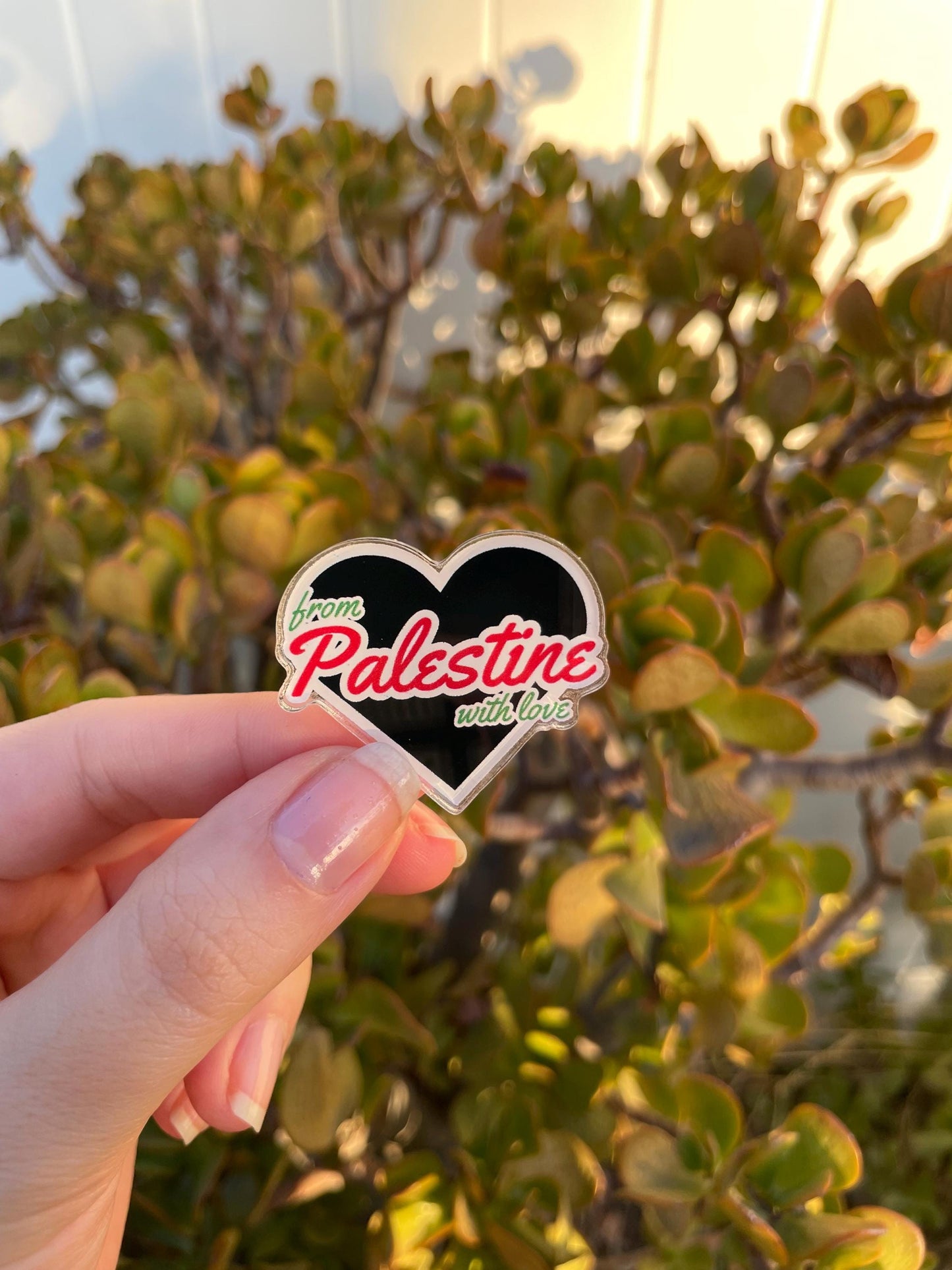 From Palestine with love pin, for backpack pin, hat pin, jacket pin, tote bag pin, purse pin. Acrylic pin