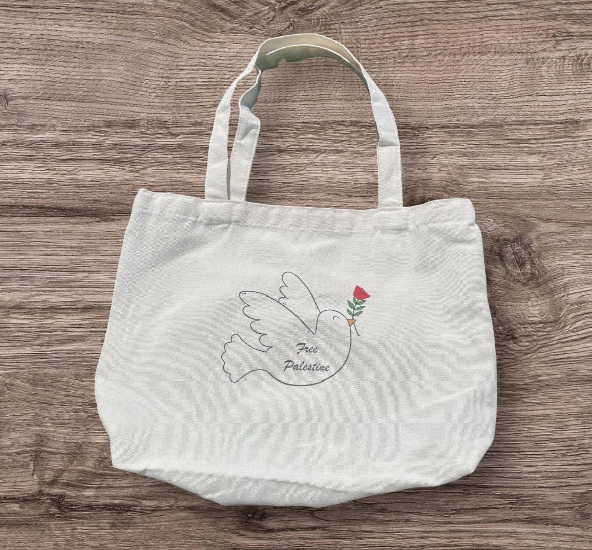 Free Palestine Dove with Poppy Tote Bag, Palestine Tote Bag