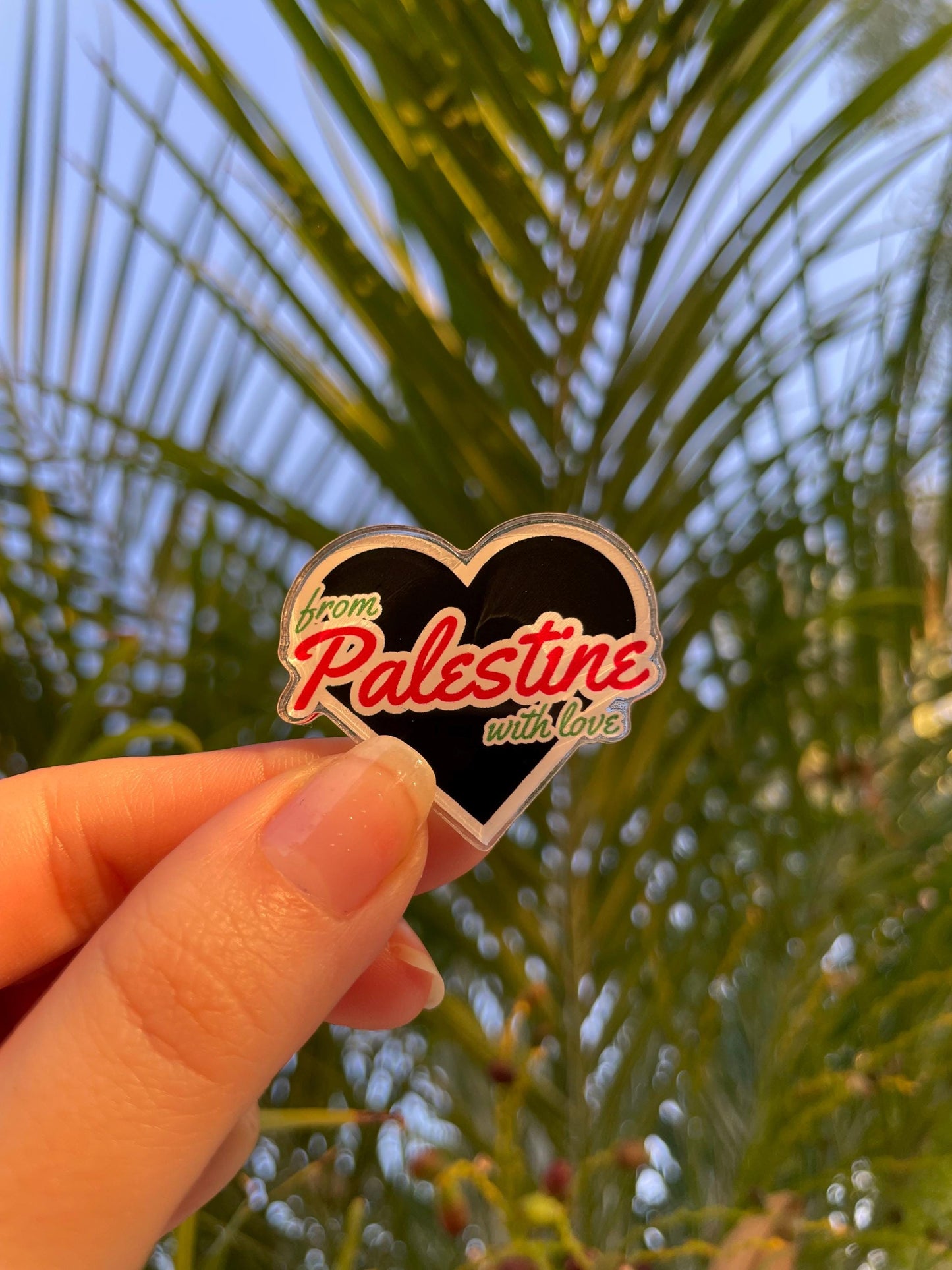 From Palestine with love pin, for backpack pin, hat pin, jacket pin, tote bag pin, purse pin. Acrylic pin